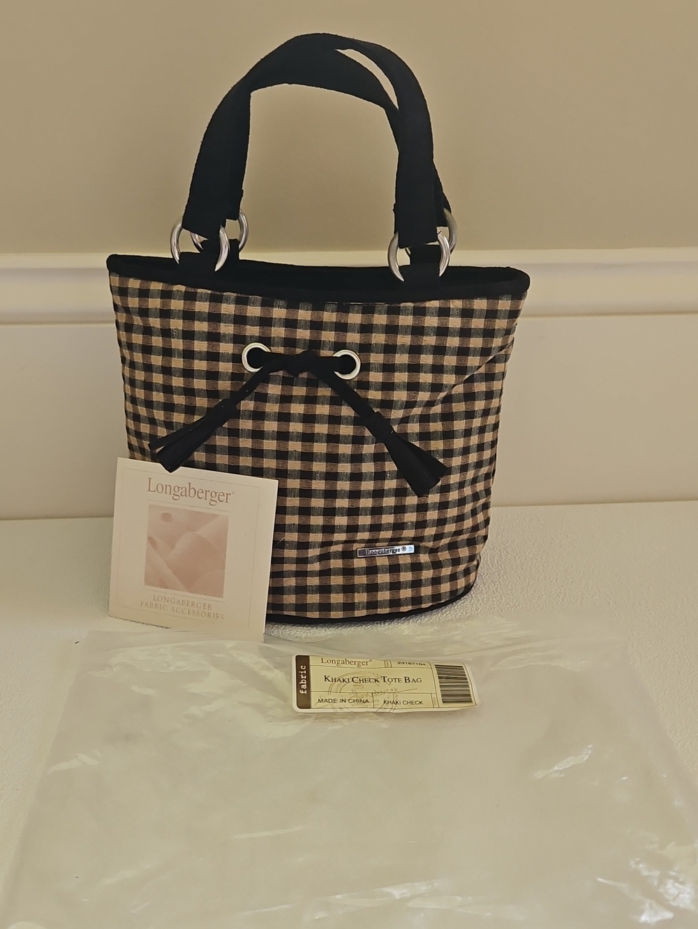 NEW Longaberger Black and Tan Gingham Small Tote